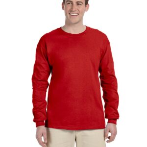 Mens Long Sleeve T-Shirt G240 Red Front on Model